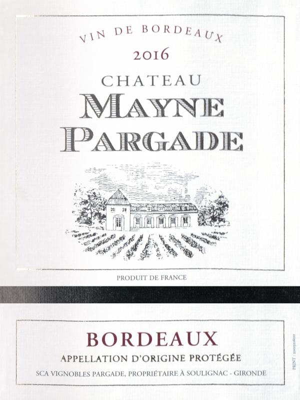 Chateau Mayne Pargade Bordeaux Rouge 2016
