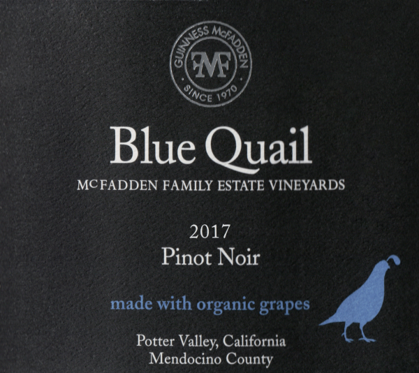 Blue Quail Organic Pinot Noir Potter Valley 2017
