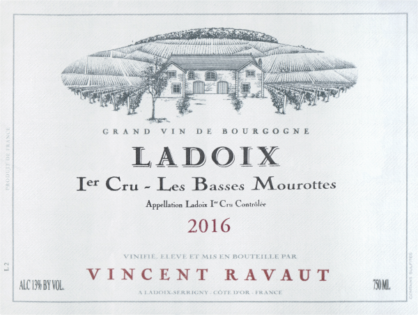 Domaine Vincent Ravaut Ladoix Lbasses Mourottes Rouge 1er Cru 2016