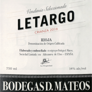 Bodegas D Mateos Rioja Letargo Crianza 2016